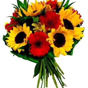 BOUQUET COMPACTO DE GÉRBERAS COM GIRASSOL