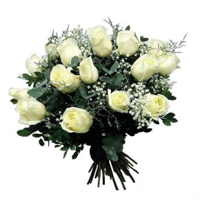 BOUQUET TRADICIONAL COM 15 ROSAS BRANCAS COLOMBIANAS