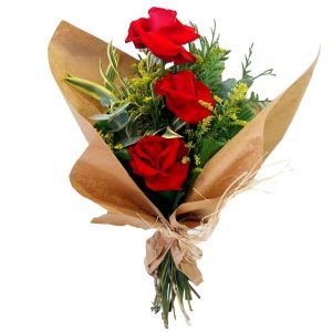 Bouquet Espalmado com 3 Rosas Colombianas