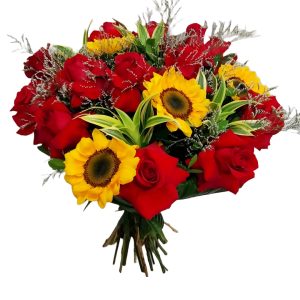 Bouquet de Girassol com Rosas Colombianas