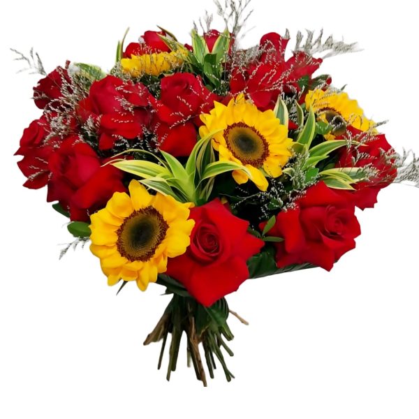 Bouquet de Girassol com Rosas Colombianas