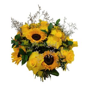 Bouquet de Girassóis com Rosas Amarelas Colombianas