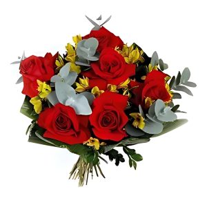 Bouquet de Meia Dúzia de Rosas Colombianas com Astromelias