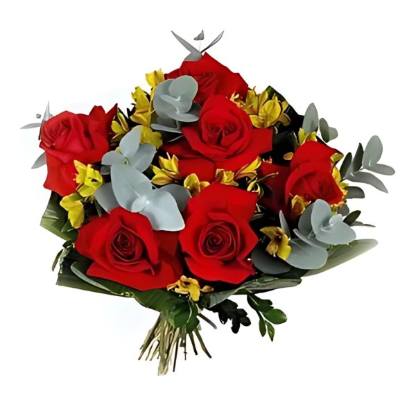 Bouquet de Meia Dúzia de Rosas Colombianas com Astromelias