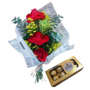 Bouquet 3 Rosas Colombianas + Ferrero 8 Unudades