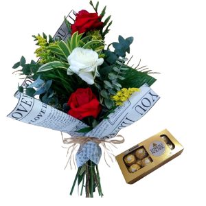 Bouquet com 3 Rosas Colombianas + Ferrero Rocher