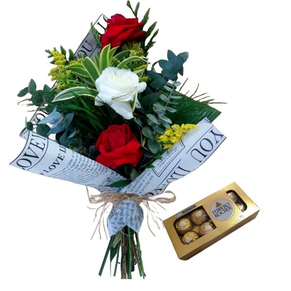 Bouquet com 3 Rosas Colombianas + Ferrero Rocher